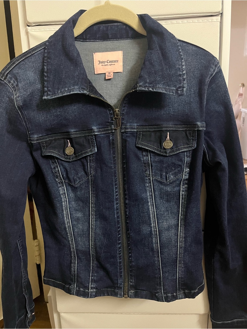 Juicy Couture Dark Blue Denim Zip-Front Jean Jacket